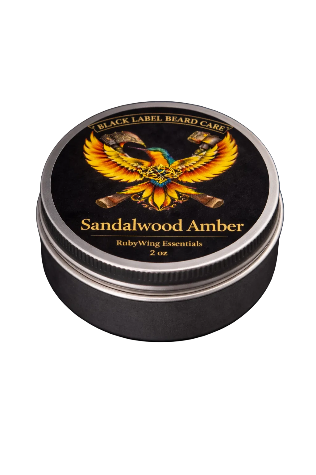 50 Scents of Ruby Beard Butter container with Black Label Beard Care branding on a black background